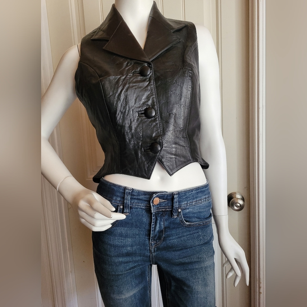 Vintage 90s Black Genuine Leather Vest